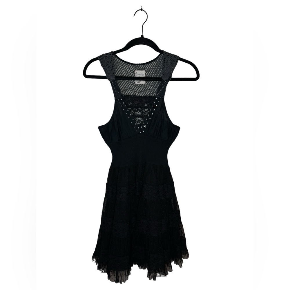 Vintage Free People Lace Crochet Dress Size 4 Black